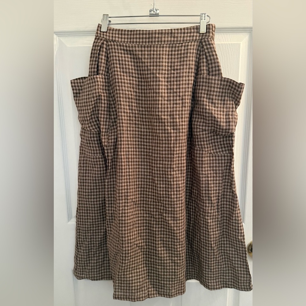 Women's A-Line Checked Skirt - Brown Houndstooth